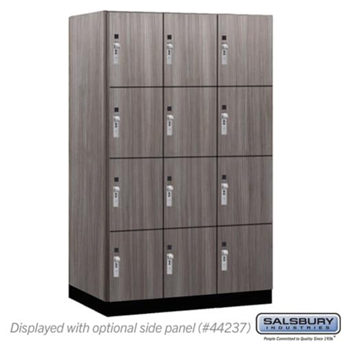 Salsbury 15 Wide Premier Wood Locker-Four Tier-3 Wide-6 Feet High-24” Deep-Skyline Walnut-Silver Hasps