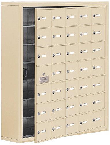 Surface Mounted Cell Phone Storage Locker with 35 A Doors (34 usable) in Sandstone - Keyed Locks