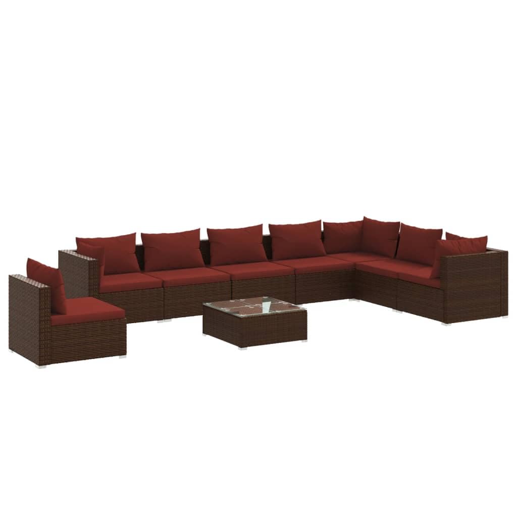 vidaXL 9 Piece Patio Lounge Set with Cushions Poly Rattan Brown