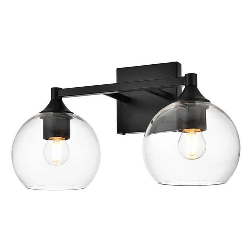 Living District Foster 2-Light Iron & Glass Bath Sconce In Black/Clear