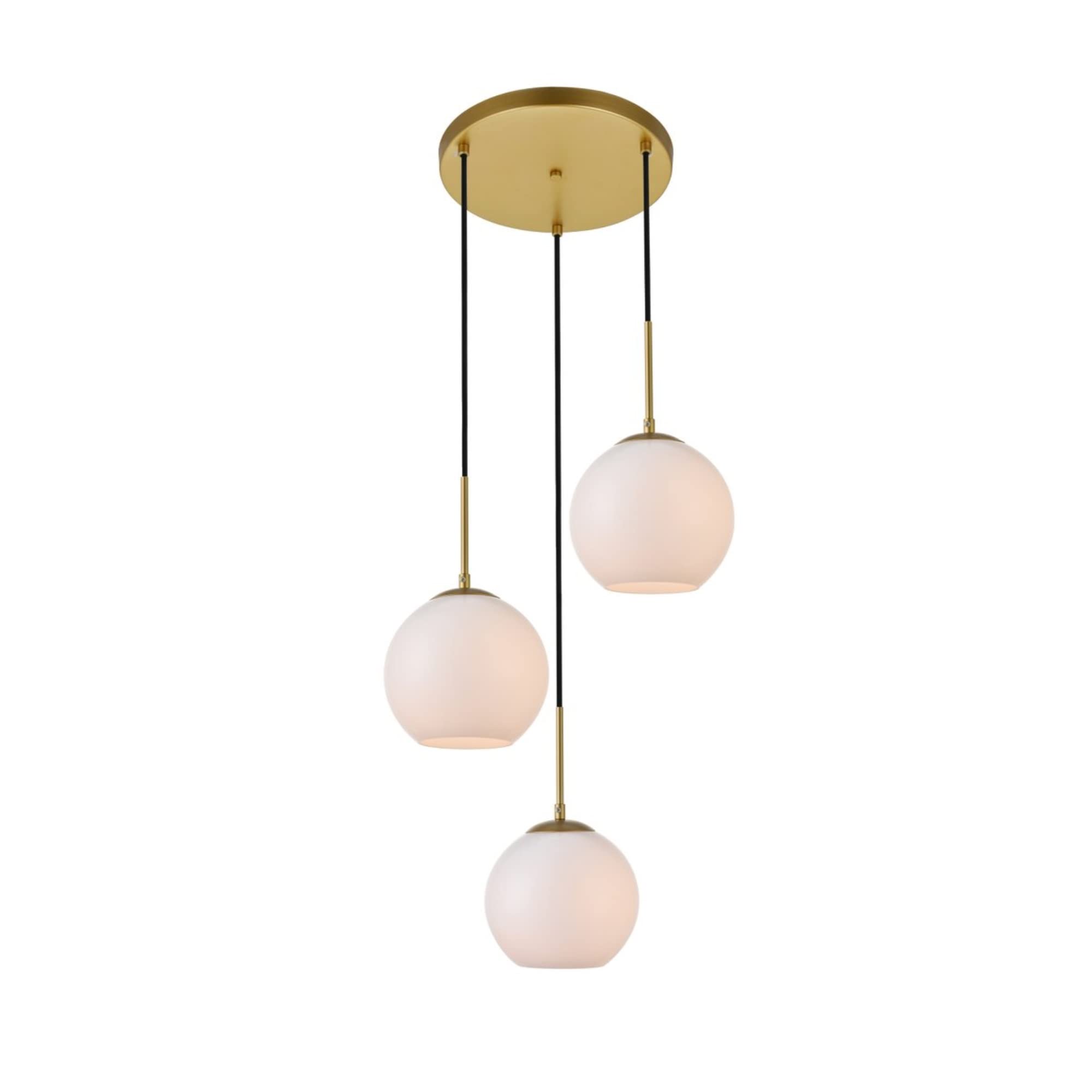 Elegant Lighting Living District Baxter 3-Light Metal Pendant In Brass And Frosted White Finish