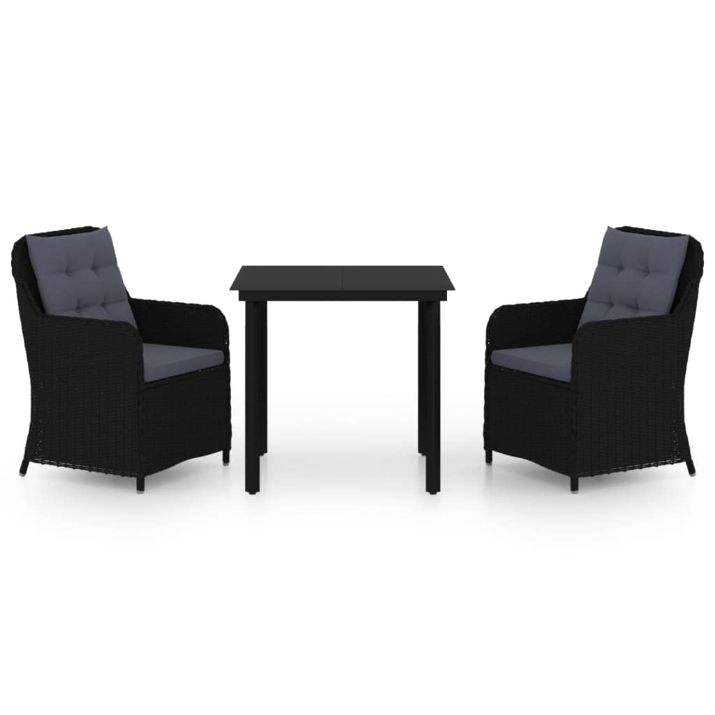 vidaXL 3 Piece Patio Dining Set Black