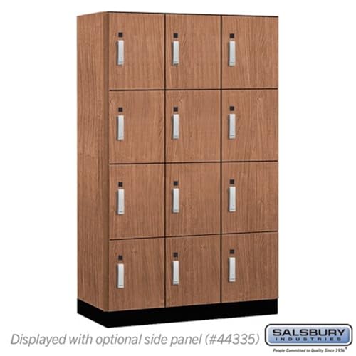 Salsbury 15 Wide Premier Wood Locker-Four Tier-3 Wide-6 Feet High-21” Deep-Red Oak-Silver Electronic Locks