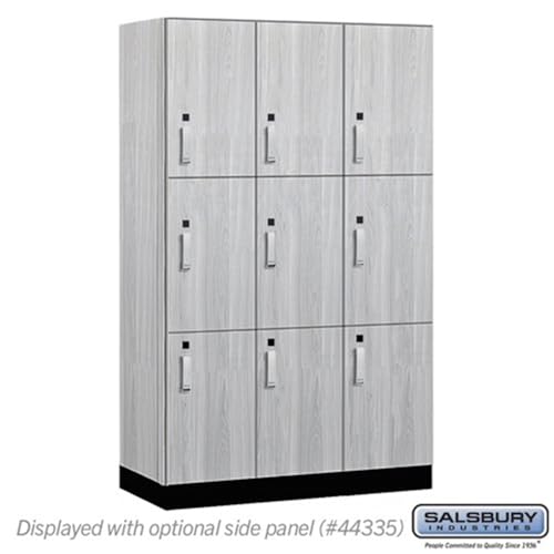 Salsbury 15 Wide Premier Wood Locker-Triple Tier-3 Wide-6 Feet High-21” Deep-Silver Teak-Silver Electronic Locks