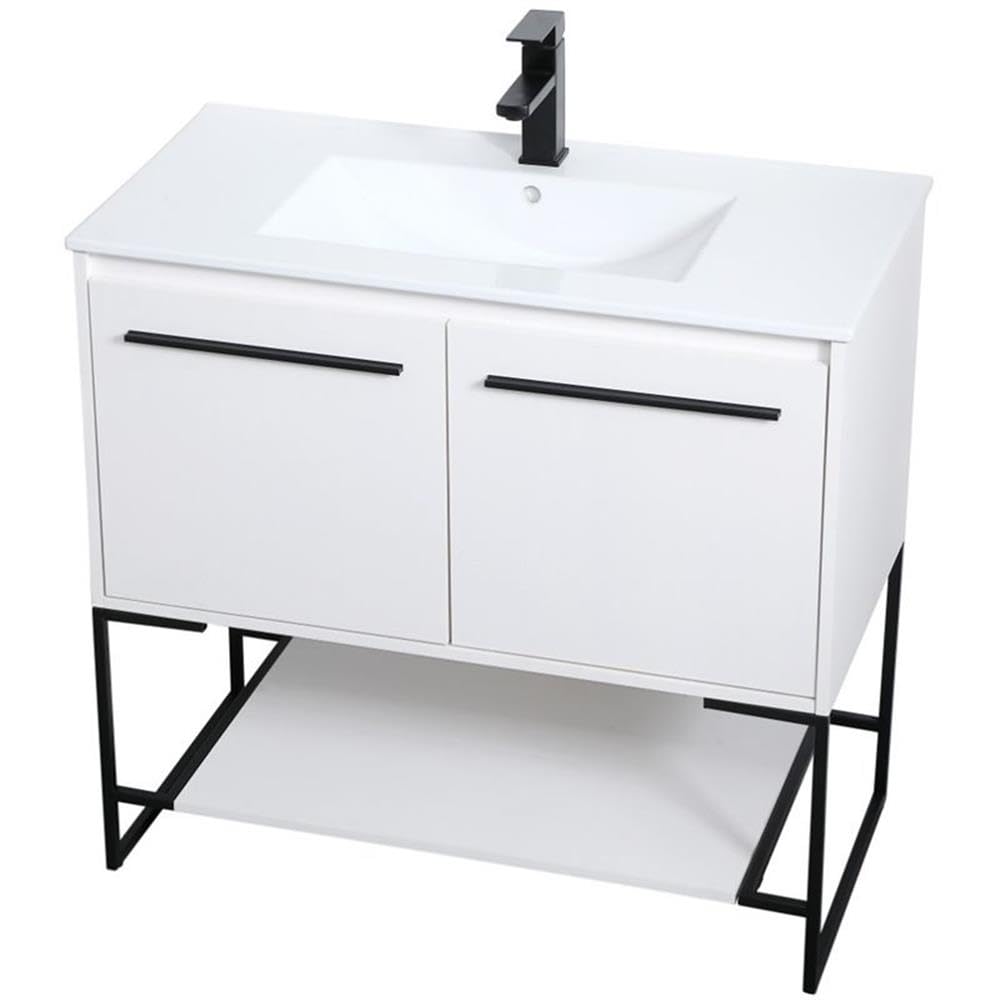 Elegant Decor Gerard 36 Single Porcelain Top Bathroom Vanity In White