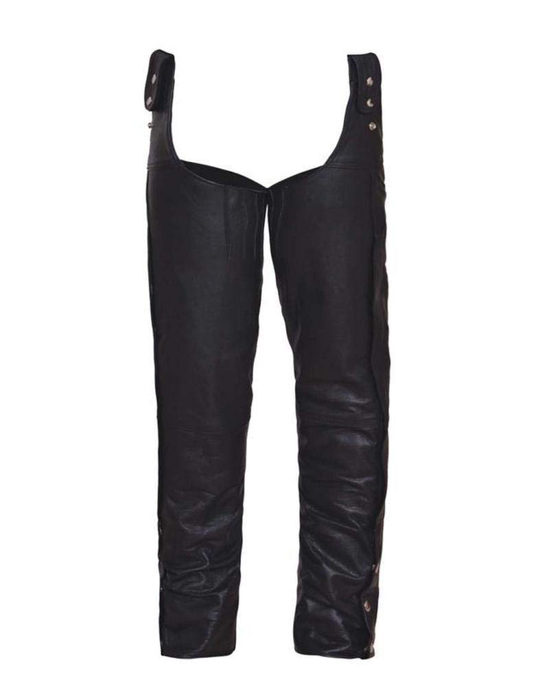 Unisex Premium Leather Beltless Motorcycle Chaps,Black,Size - Medium