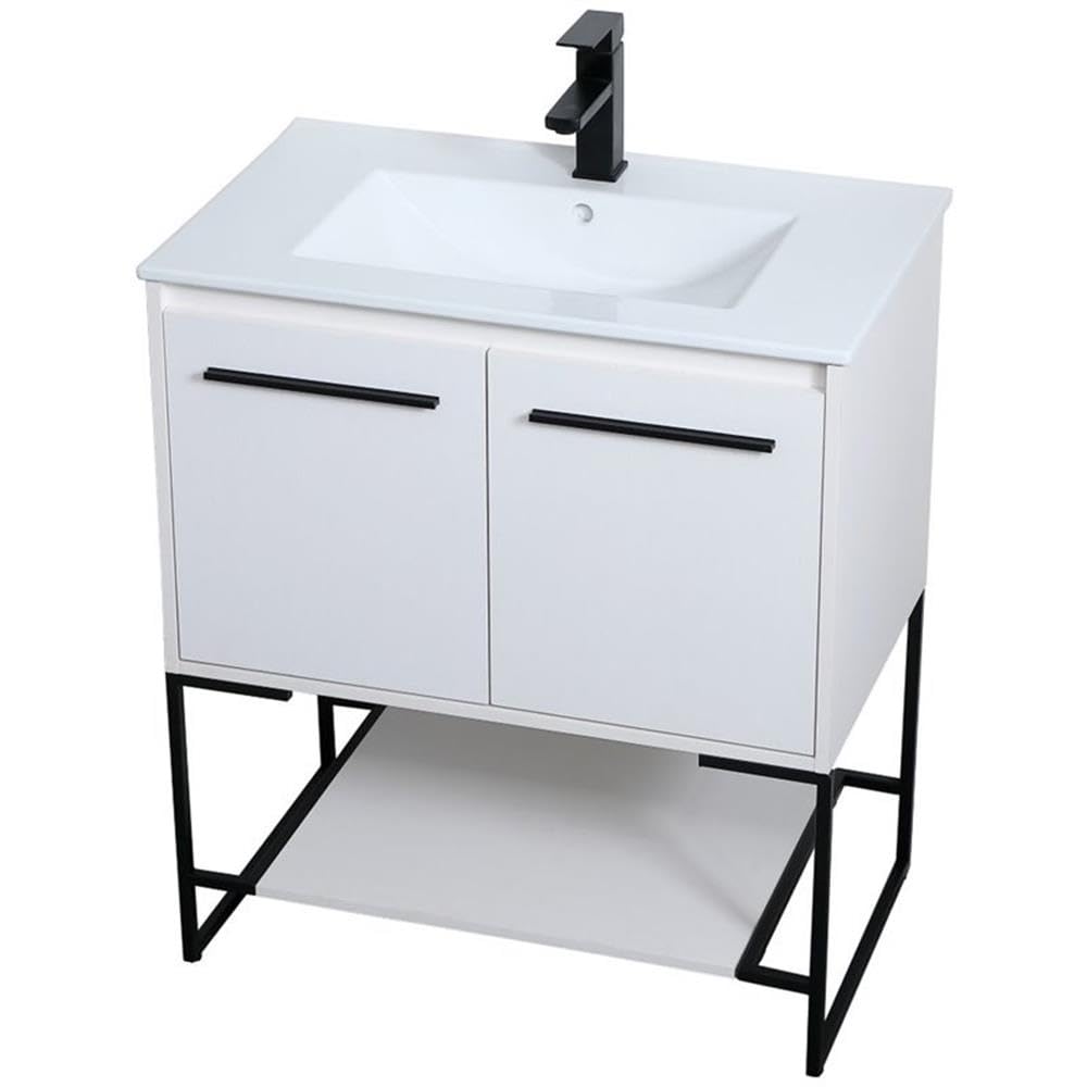 Elegant Decor Gerard 30' Single Porcelain Top Bathroom Vanity In White