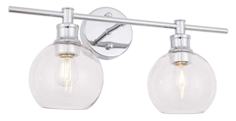 Living District Collier 2-Light Metal Wall Sconce In Chrome And Clear Glass