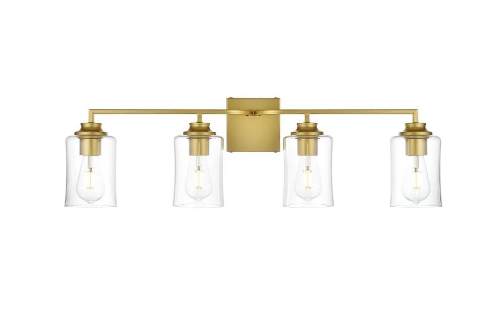 Living District Ronnie 4-Light Iron & Glass Bath Sconce In Brass/Clear