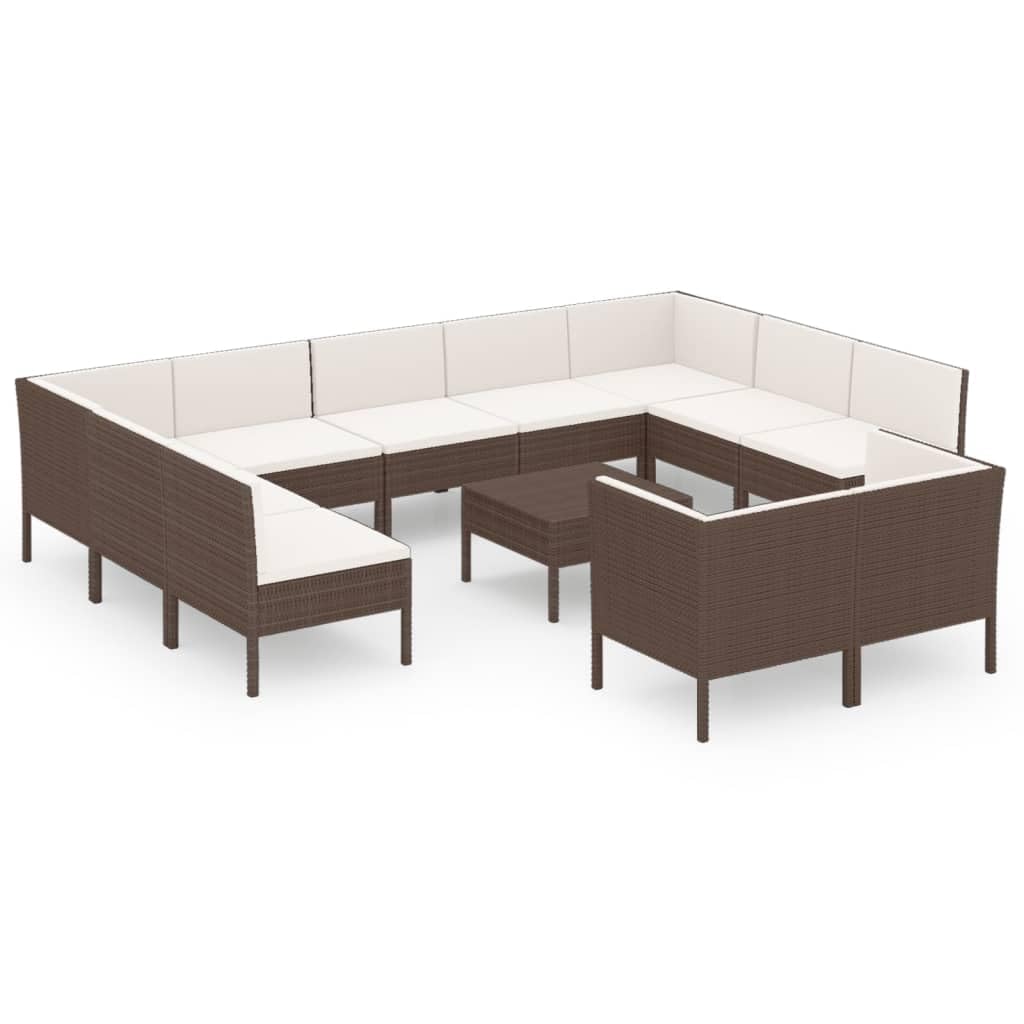 vidaXL 12 Piece Patio Lounge Set with Cushions Poly Rattan Brown