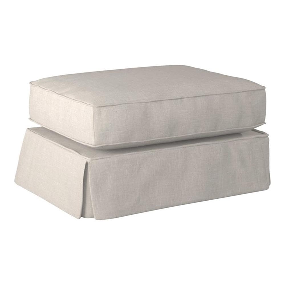 Sunset Trading Americana Box Cushion Slipcovered Ottoman | Light Gray