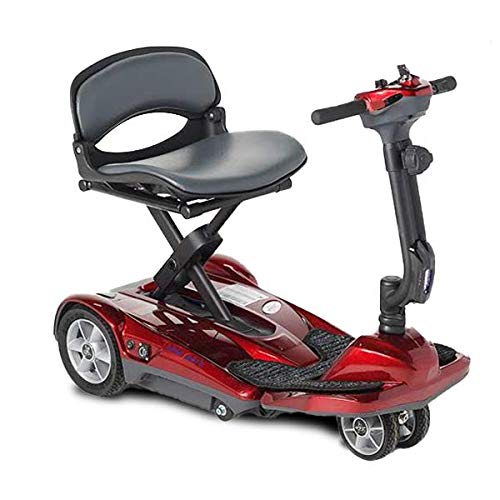 EV Rider Transport AF Plus Automatic Folding Scooter with Remote - Lithium Battery Lightweight Travel Mobility Scooter - Red w/Free Tiller Bag