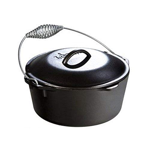 Lodge 5 Quart Cast Iron Dutch Oven. Pre Seasoned Cast Iron Pot And Lid With Wire Bail For Camp Cooking