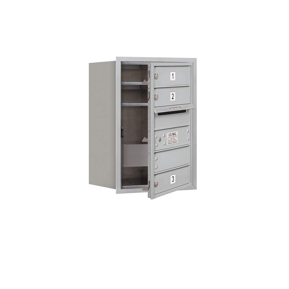 6 Door High Recessed Mounted 4C Horizontal Mailbox with 3 Doors in Aluminum with USPS Access - Front Loading