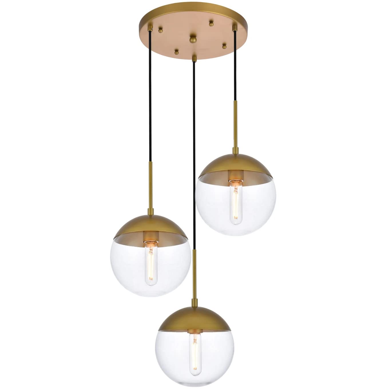 Eclipse 3 Lights Brass Pendant With Clear Glass
