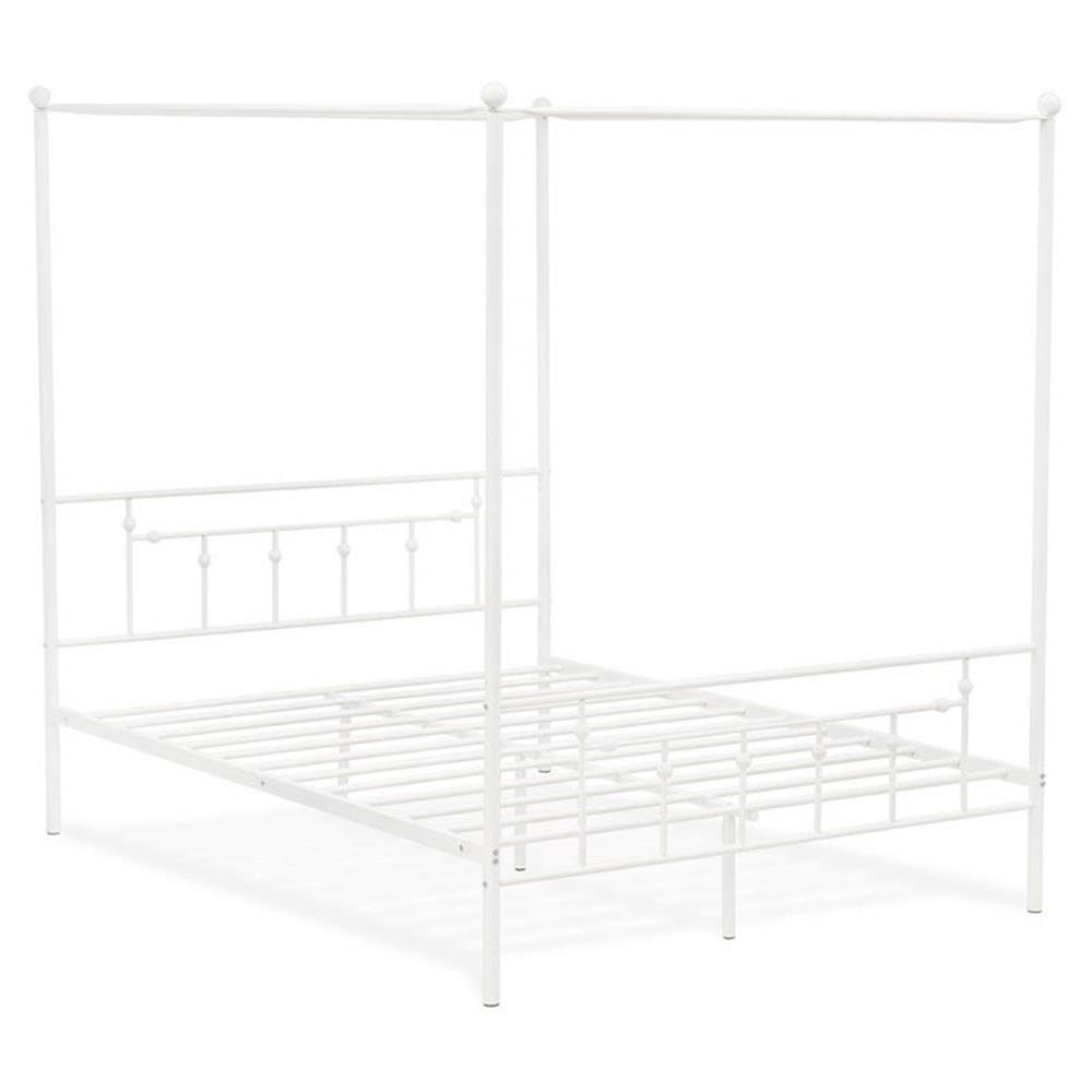 East West Furniture - ATQCWHI - Anniston Queen Bed with Luxurious Style Headboard and Footboard - Canopy Metal Frame in Powder Coating White