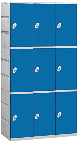 12 Wide Triple Tier Plastic Locker - 3 Wide - 6 Feet High - 18 Inches Deep - Blue - Unassembled