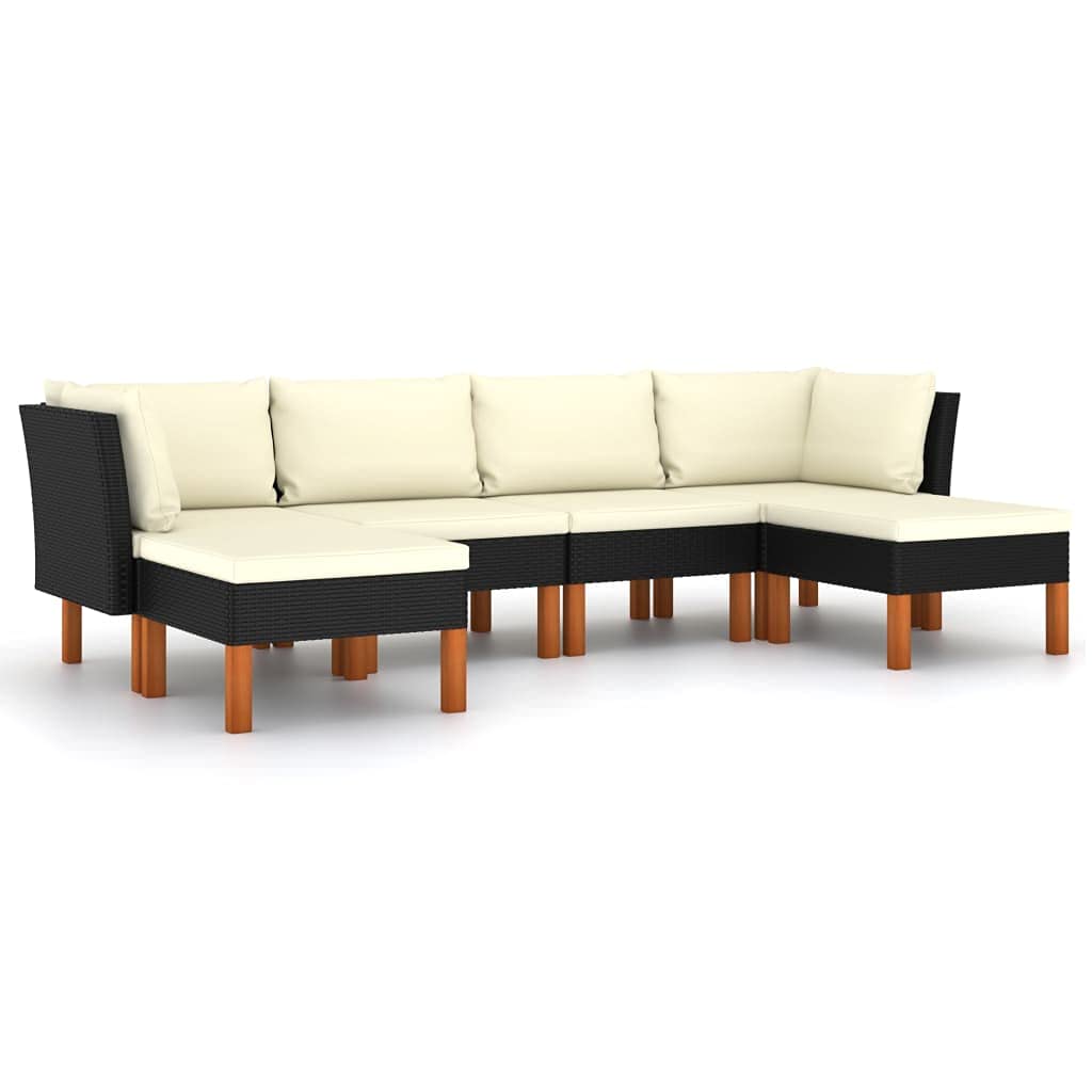 vidaXL 6 Piece Garden Lounge Set with Cushions Poly Rattan Black