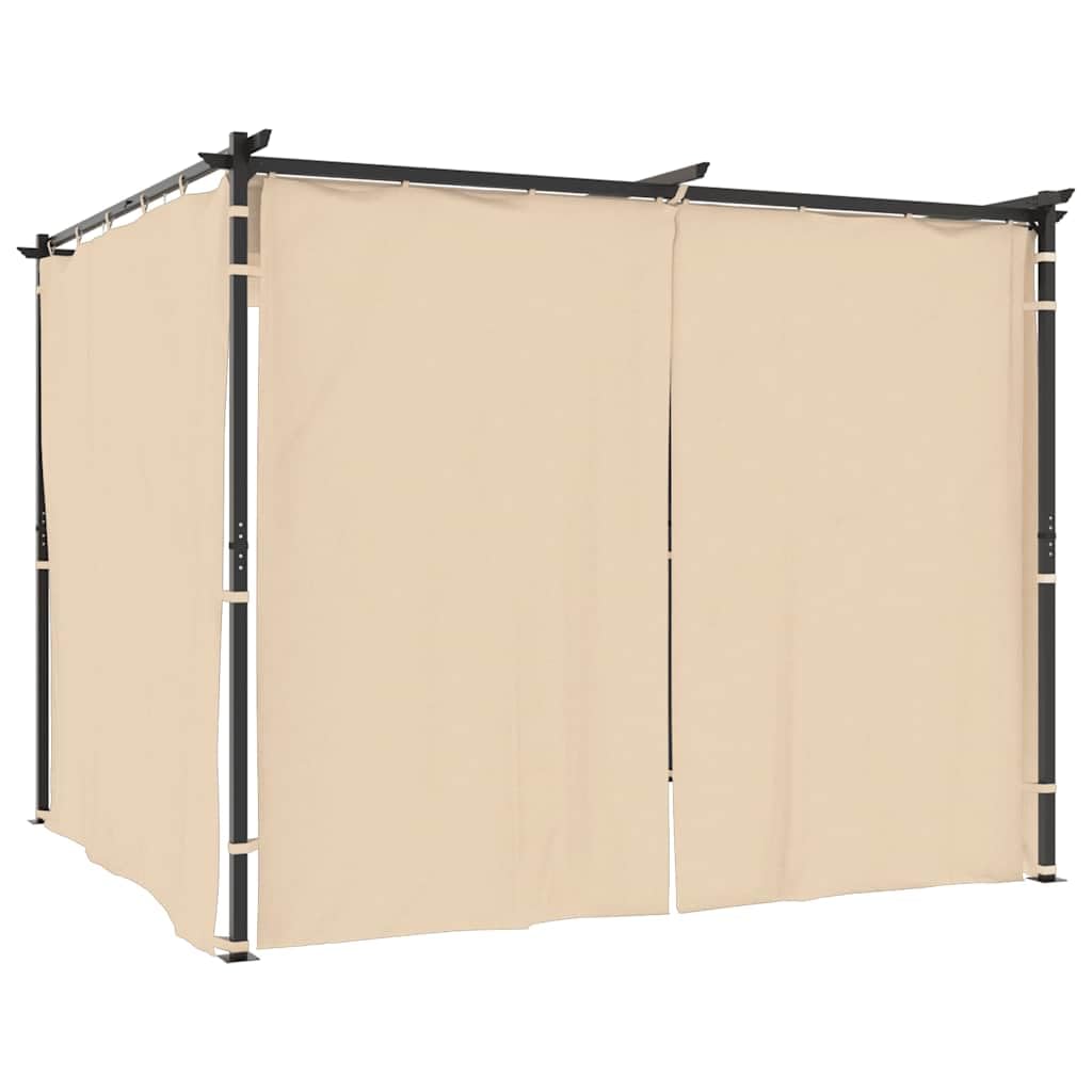 Gazebo with Curtains 9.8x9.8 Cream Steel
