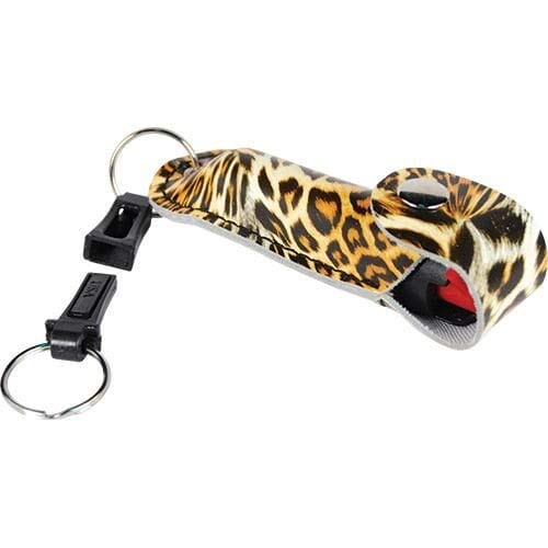 Wildfire 1.4% MC 1/2 oz pepper spray fashion leatherette holster and quick release keychain leopard black/orange
