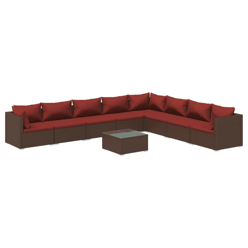 vidaXL 9 Piece Patio Lounge Set with Cushions Poly Rattan Brown