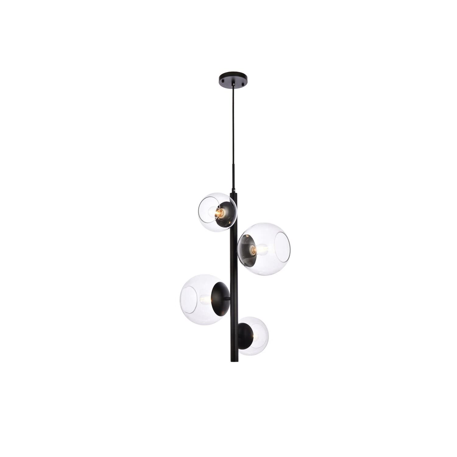 Wells 18 inch pendant in black with clear shade