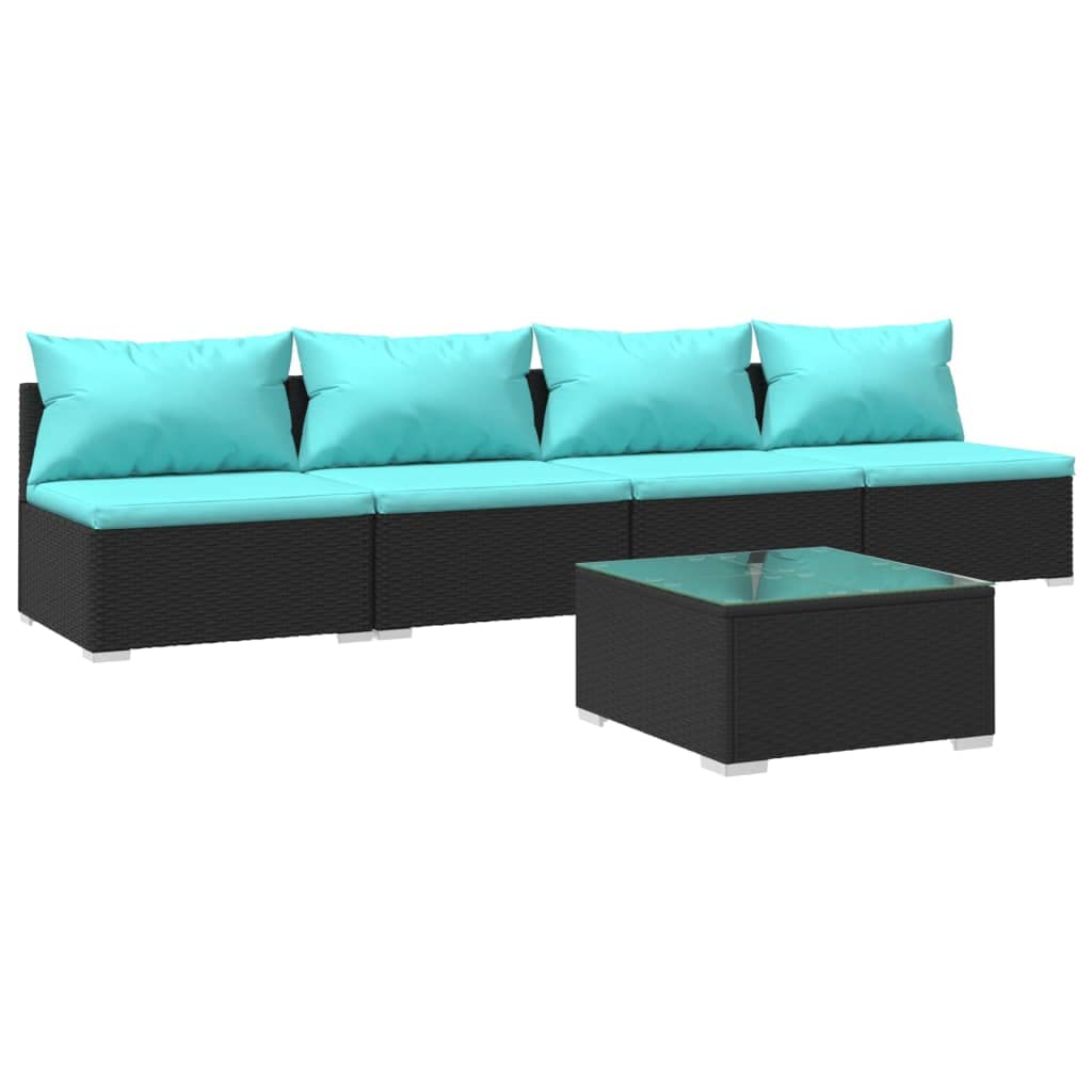 vidaXL 4 Piece Patio Lounge Set with Cushions Poly Rattan Black