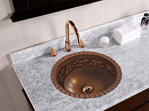INNOVA COPPER ROUND BATH SINK FLOWER DESIGN ROUND LIP 17X17X6 G18 DARK