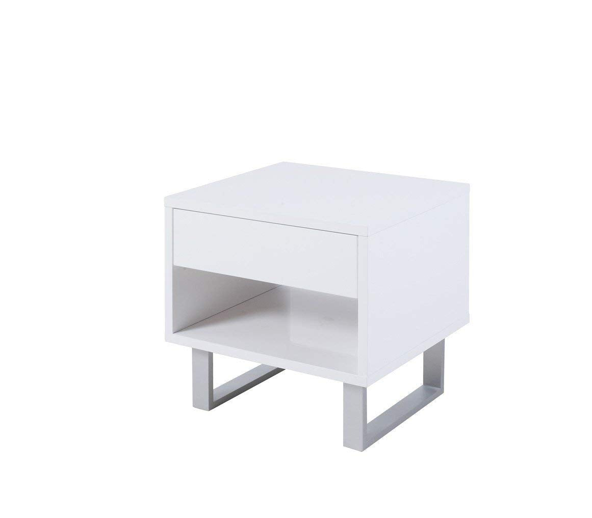 Benzara Contemporary Storage End Table With Metallic Base, White