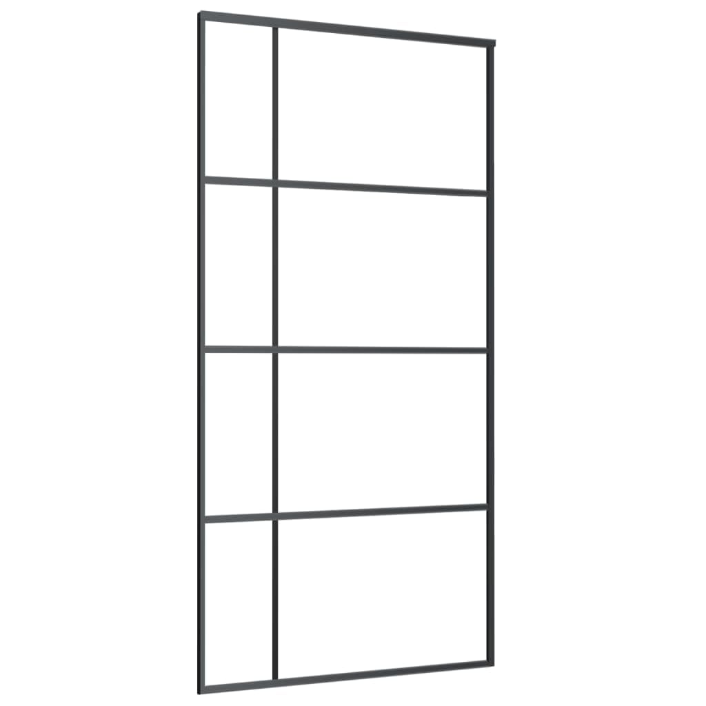 vidaXL Sliding Door ESG Glass and Aluminum 40.4x80.7" Black"