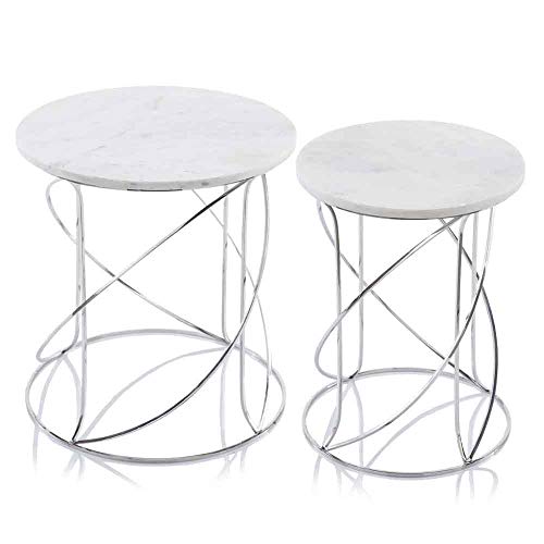 Modern Day Accents Giro White Marble Set Of 2 Nesting Table, Silver