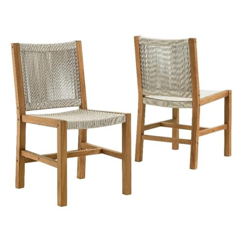 Vienna Outdoor Patio Teak and Rope Armless Dining Chairs Set of 2 by Modway