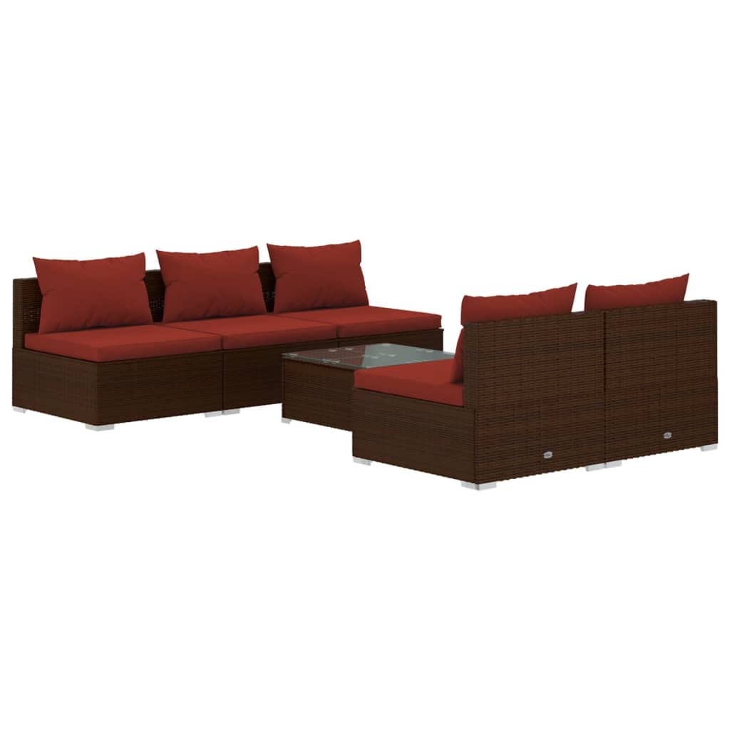 vidaXL 6 Piece Patio Lounge Set with Cushions Poly Rattan Brown