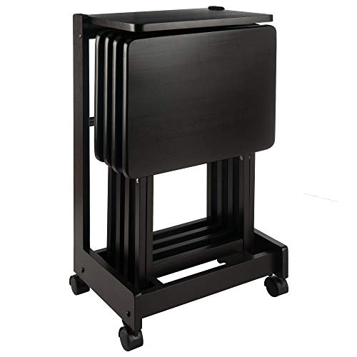 Casafoyer Solid Wood Snack Tables Set | Flip Top Stand | Coffee Finish | Durable & Stylish | Ideal for Entertaining Brienda