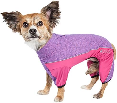 Pet Life  Active Chase Pacer Heathered Performance 4-Way Stretch Two-Toned Full Body Warm Up, Pink And Purple - Small