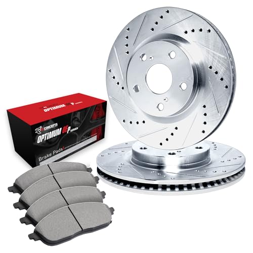 R1 Concepts Drilled and Slotted Silver Disc Brake Rotor Set with Optimum Oe Pads WGUN1-54370