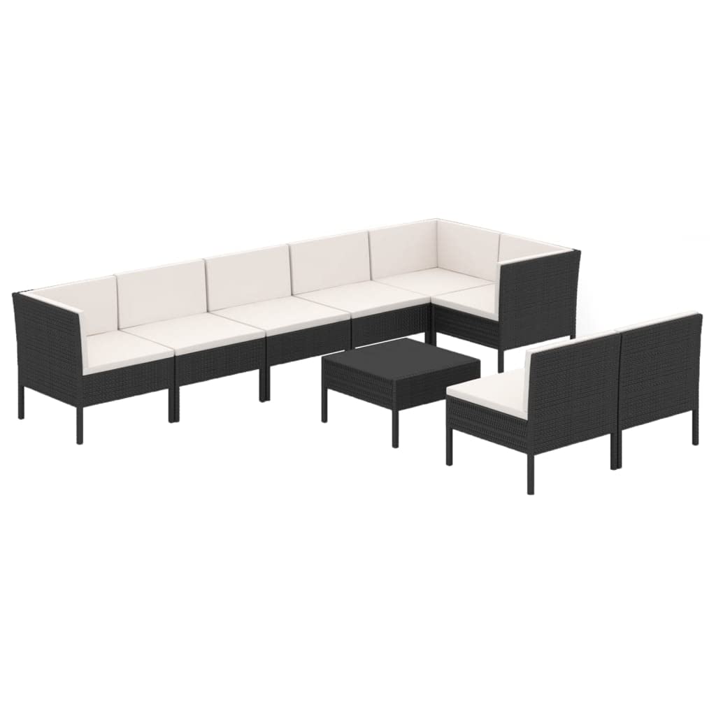 vidaXL 9 Piece Patio Lounge Set with Cushions Poly Rattan Black