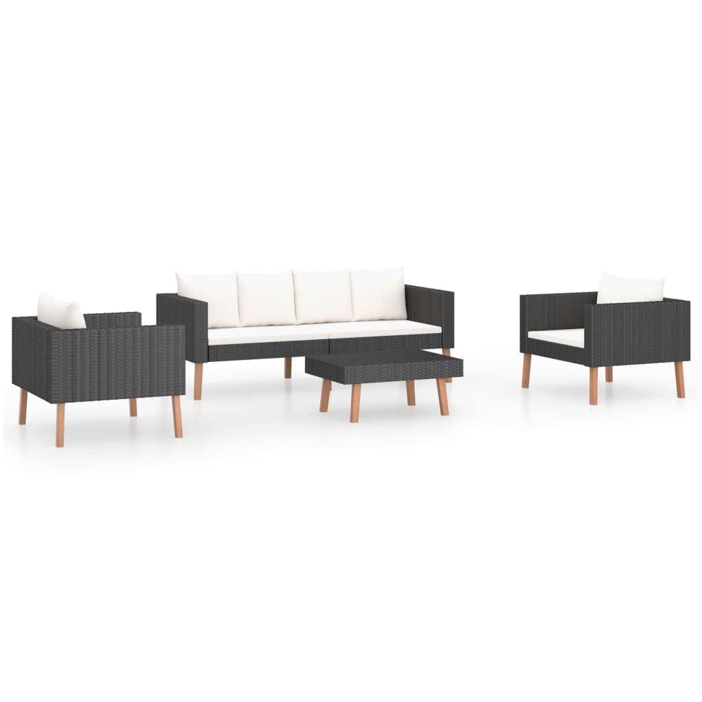vidaXL 4 Piece Garden Lounge Set with Cushions Poly Rattan Black