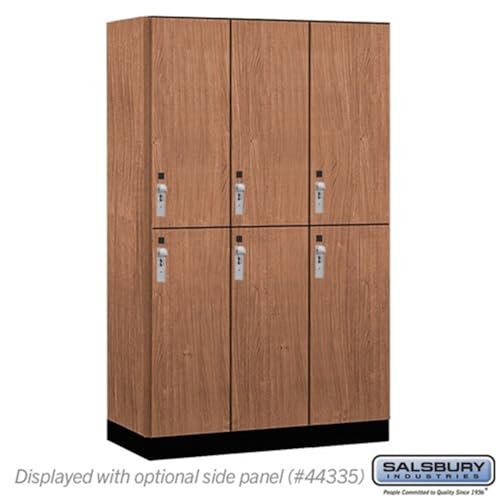 Salsbury 15 Wide Premier Wood Locker-Double Tier-3 Wide-6 Feet High-21” Deep-Red Oak-Silver Hasps