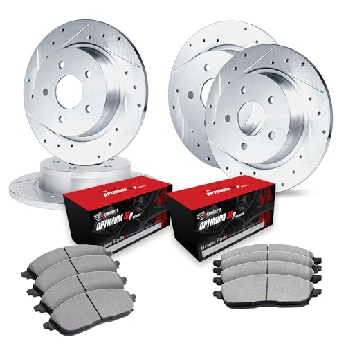 R1 Concepts Drilled and Slotted Silver Disc Brake Rotor Set with Optimum Oe Pads WGUN2-63002