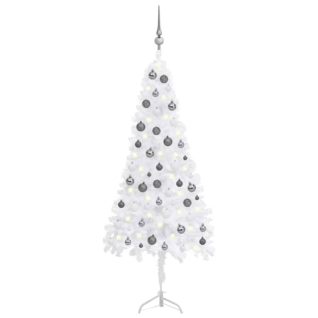 vidaXL Corner Artificial Christmas Tree LEDs&Ball Set White 59.1 PVC"