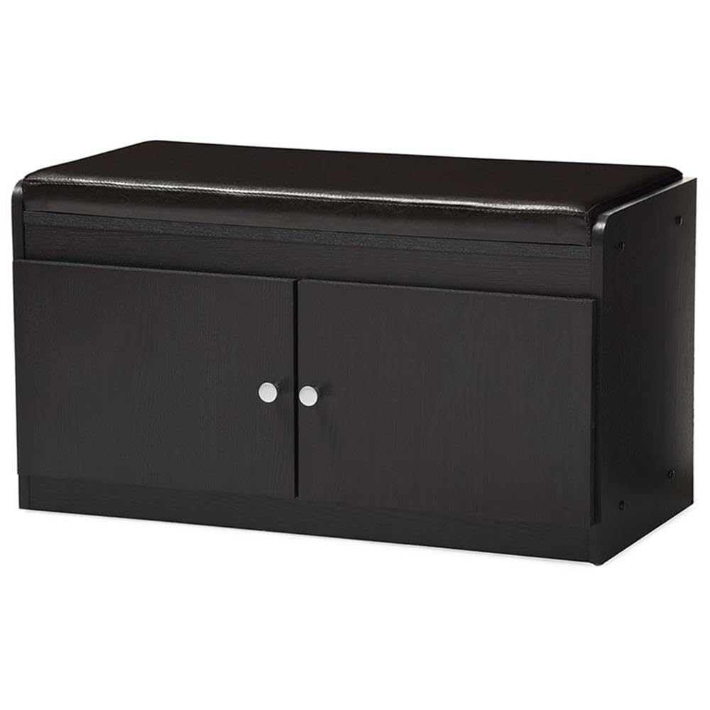 Baxton Studio Margaret Modern and Contemporary Dark Brown Wood 2-Door Shoe Cabinet with Faux Leather Seating Bench