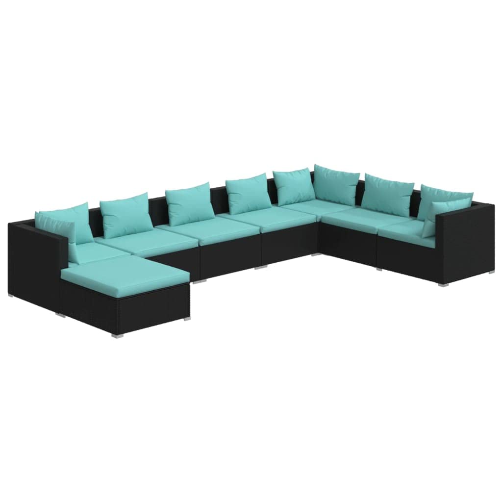 vidaXL 7 Piece Patio Lounge Set with Cushions Poly Rattan Black