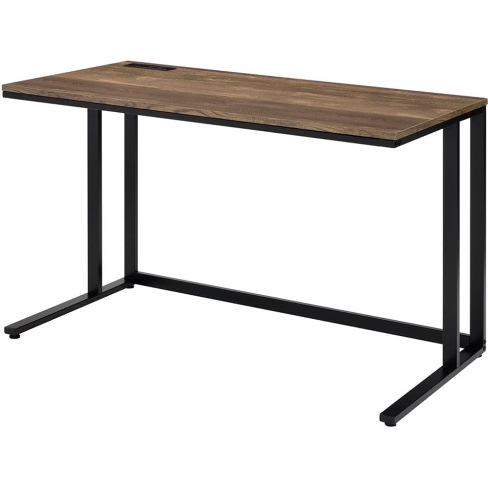 Built-in USB Port Writing Desk, Walnut & Black Finish