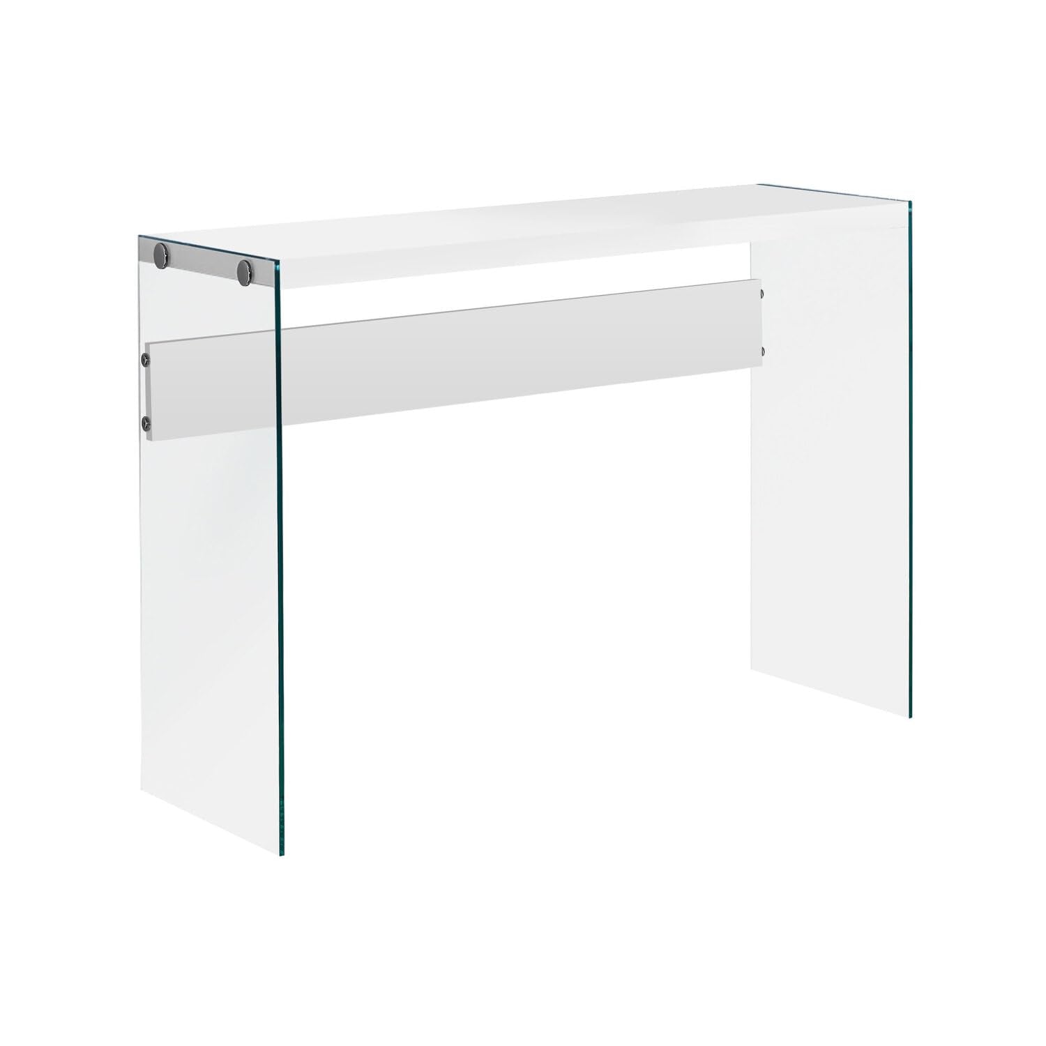 Accent Table, Console, Entryway, Narrow, Sofa, Living Room, Bedroom, Tempered Glass, Laminate, Glossy White, Clear, Contemporary, Modern