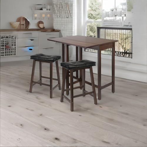 Casafoyer Space-Saving 3-Piece Set: Lynnwood Drop Leaf Kitchen Table with Stools