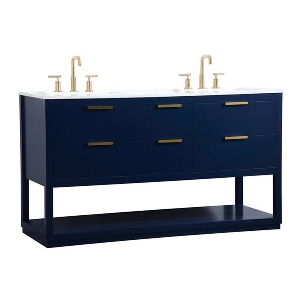 Elegant Decor Larkin 60 Solid Wood Mdf Single Bathroom Vanity In Blue