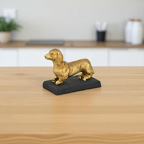 Motley 5 Cast Iron Dachshund Dog Figurine - Gold
