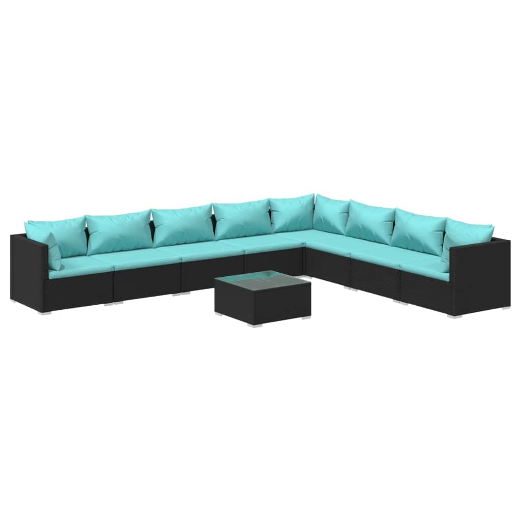vidaXL 6 Piece Patio Lounge Set with Cushions Poly Rattan Black