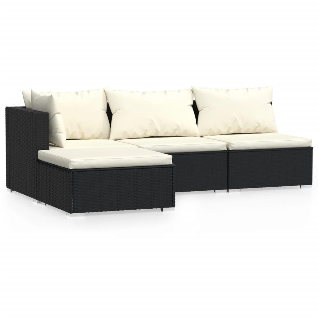 vidaXL 4 Piece Patio Lounge Set with Cushions Black Poly Rattan